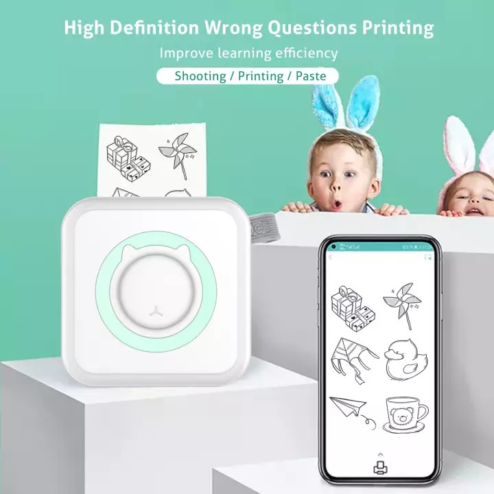 Máy in nhiệt iPrint màu Xanh dùng in hình, ghi chú, danh sách, mẫu hình tô vẽ - Tặng 5 cuộn giấy